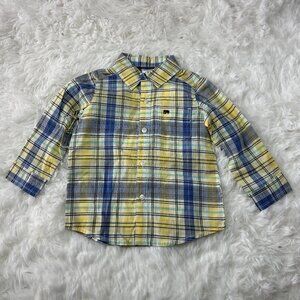Toddler Boys Button Up yellow and Blue Plaid Caters Shirt, 18 Months NWT